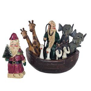 Vintage House Of Hatten 1998 Noahs Ark Figurines Set By Rawson Removable Santa